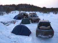 Лагерь в разъездном кармане под Северодвинском. Ночью было минус 25